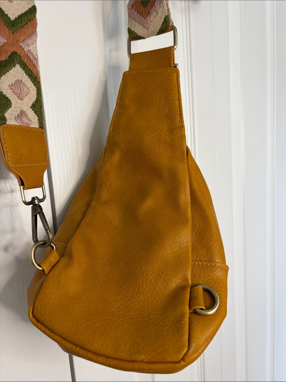 Modern + Chic Boho Crossbody Bag Embroidered Strap Tan Faux Leather - Picture 5 of 8